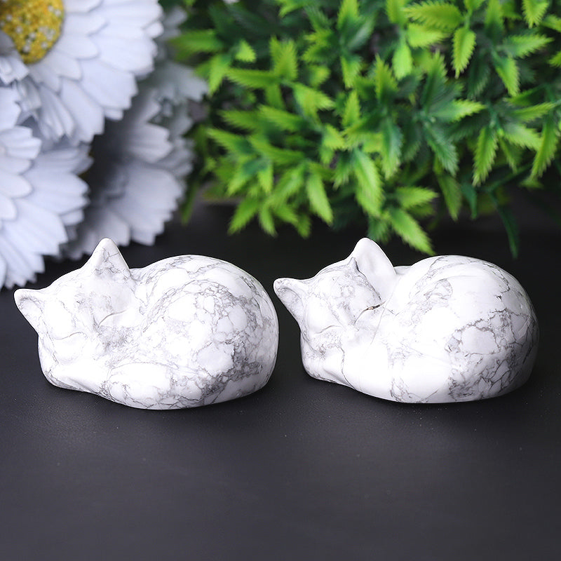 2.1" Howlite Sleeping Cat Crystal Carving for Healing & Calm