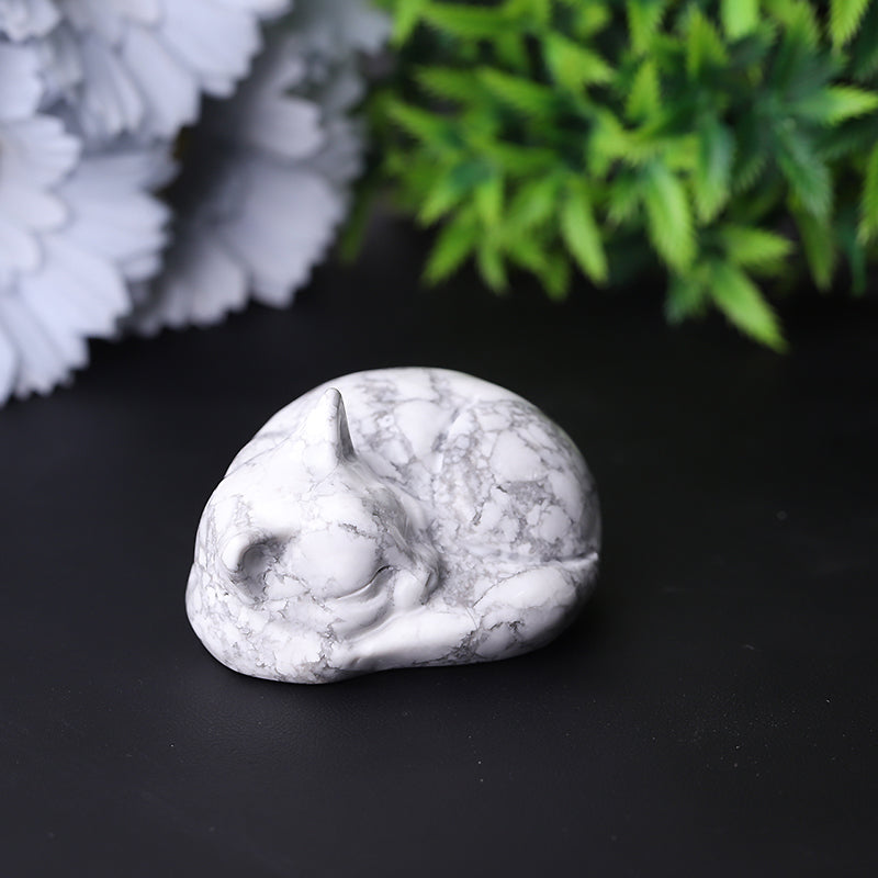 2.1" Howlite Sleeping Cat Crystal Carving for Healing & Calm