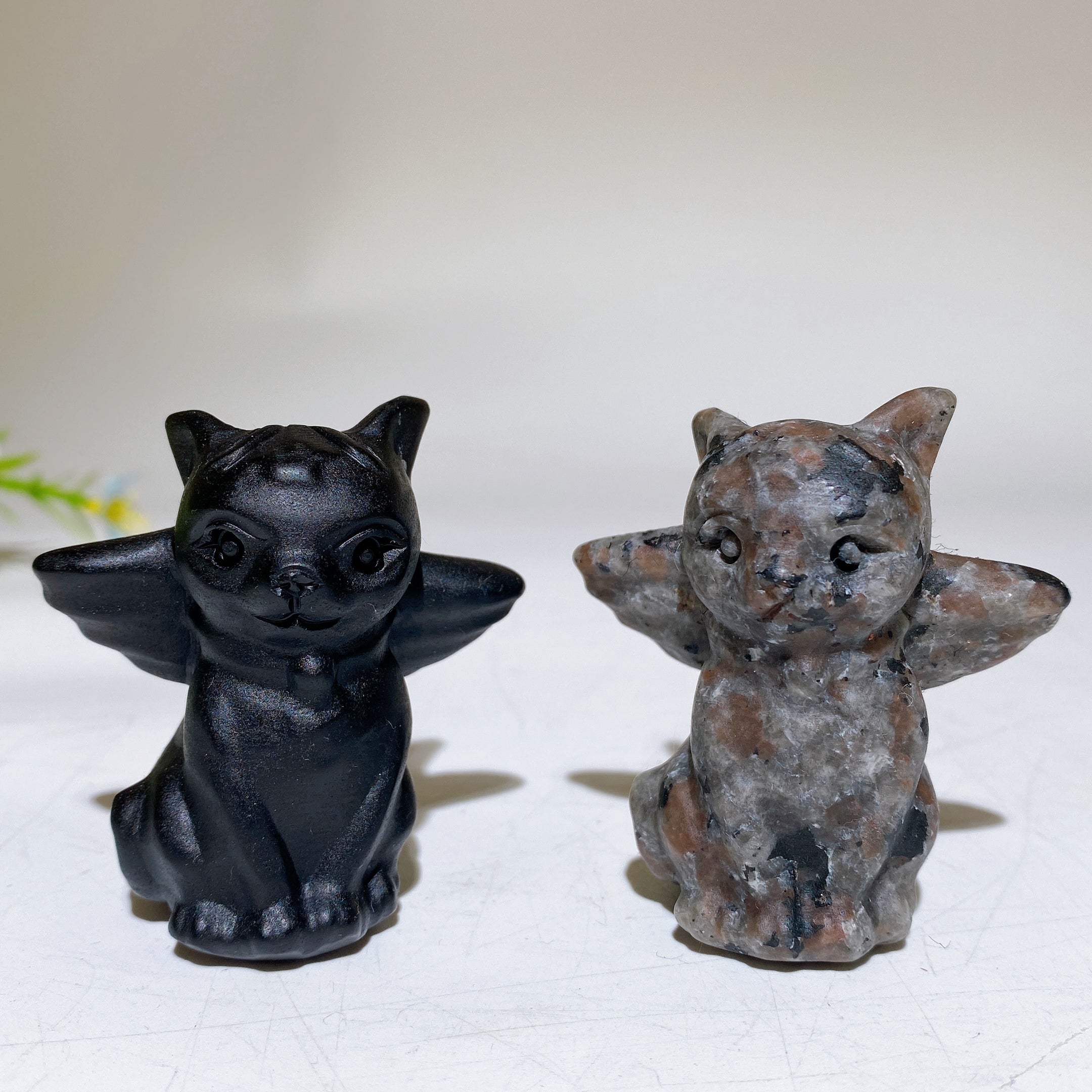 2.1 inch Black Obsidian & Yooperlite Cat Figurine with Wings