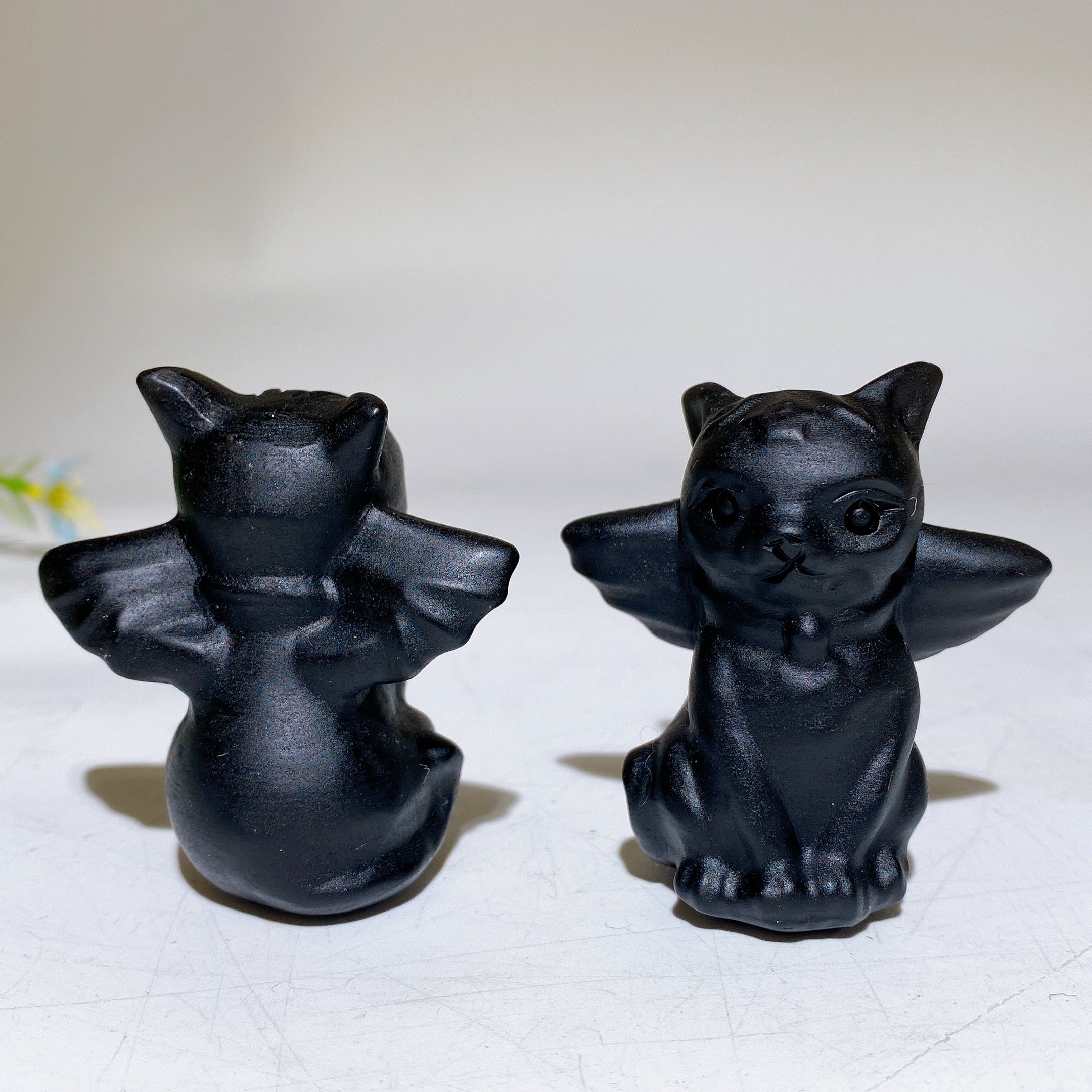 2.1 inch Black Obsidian & Yooperlite Cat Figurine with Wings