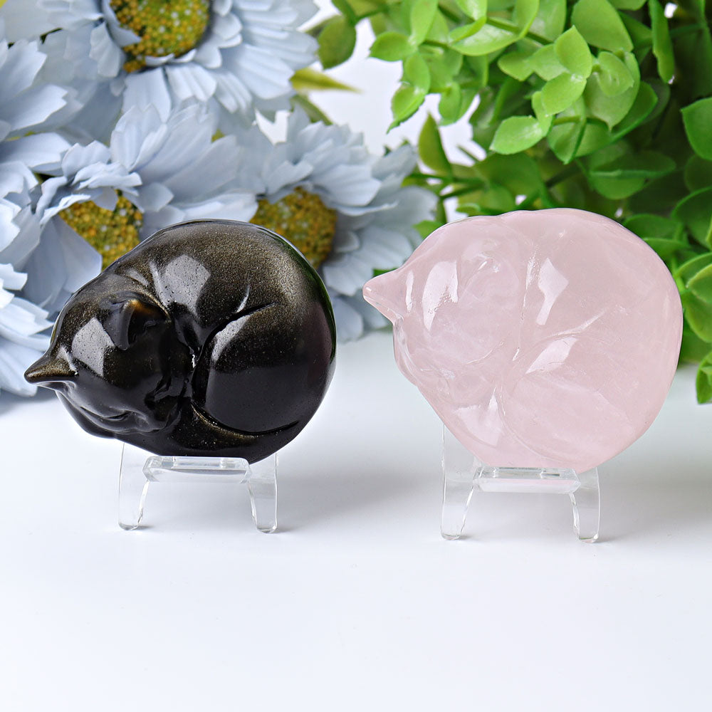 2.1 inch Crystal Cat Carvings in Rose Quartz & More
