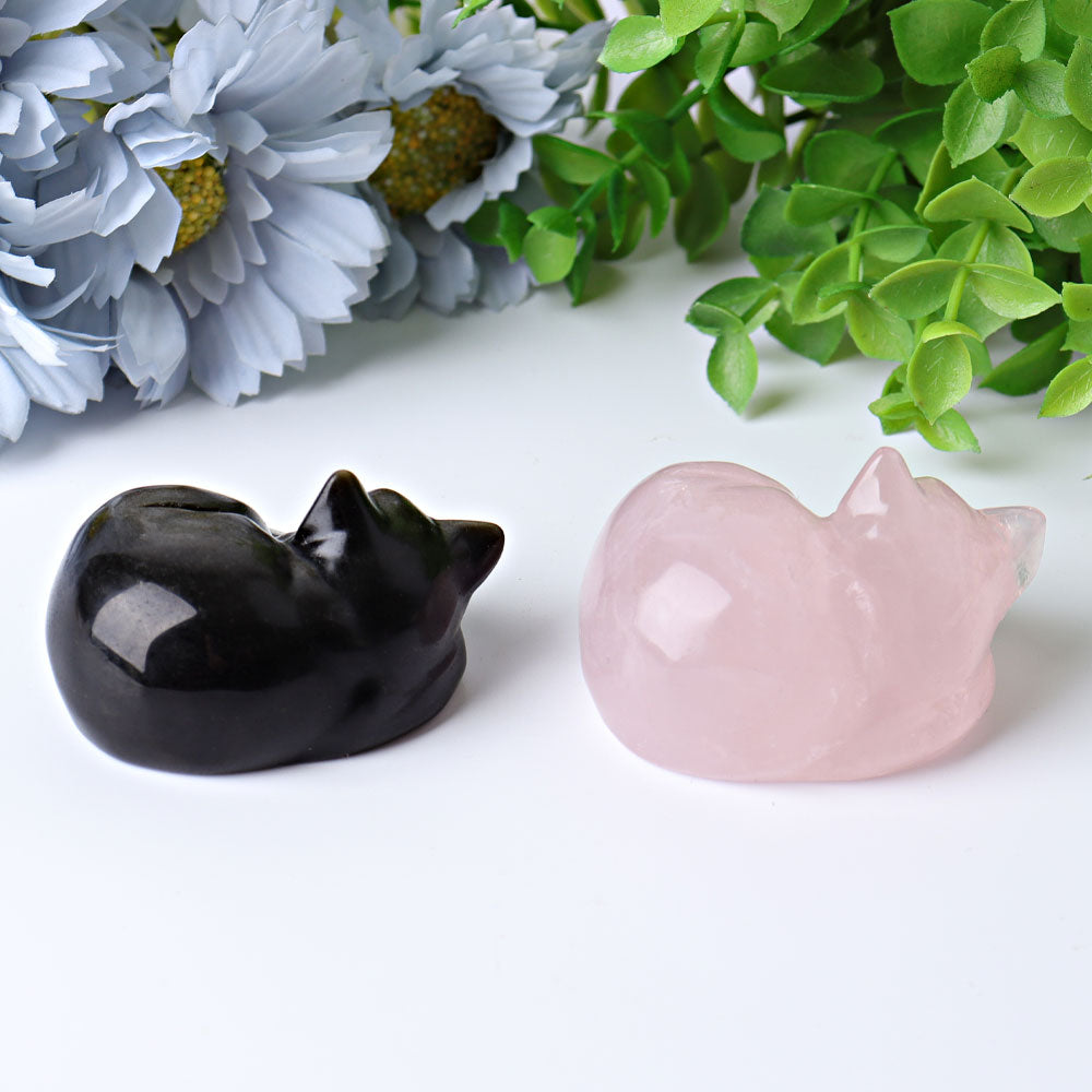 2.1 inch Crystal Cat Carvings in Rose Quartz & More