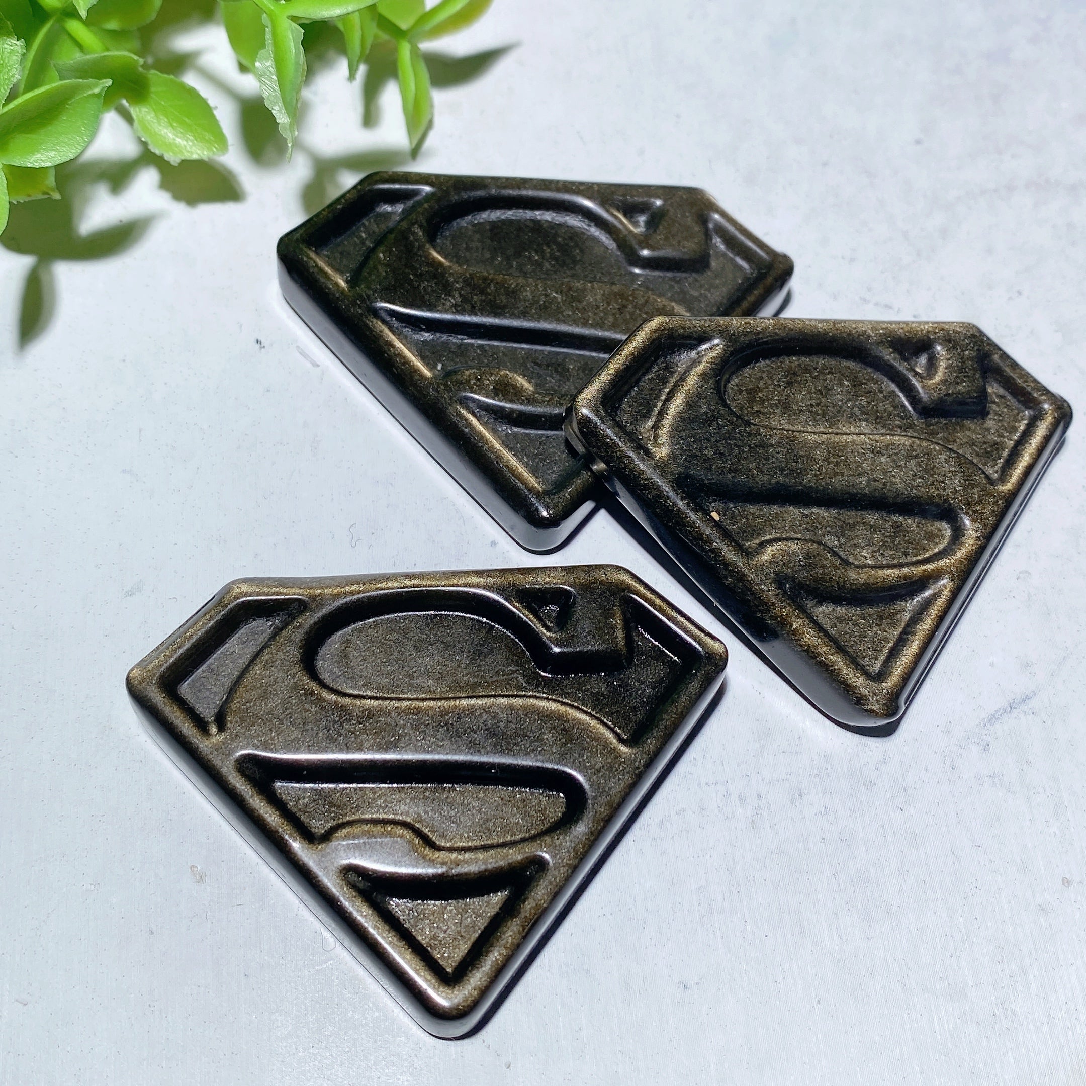 2.1-inch Golden Obsidian Superman Sign Crystal Slab for Energy Healing
