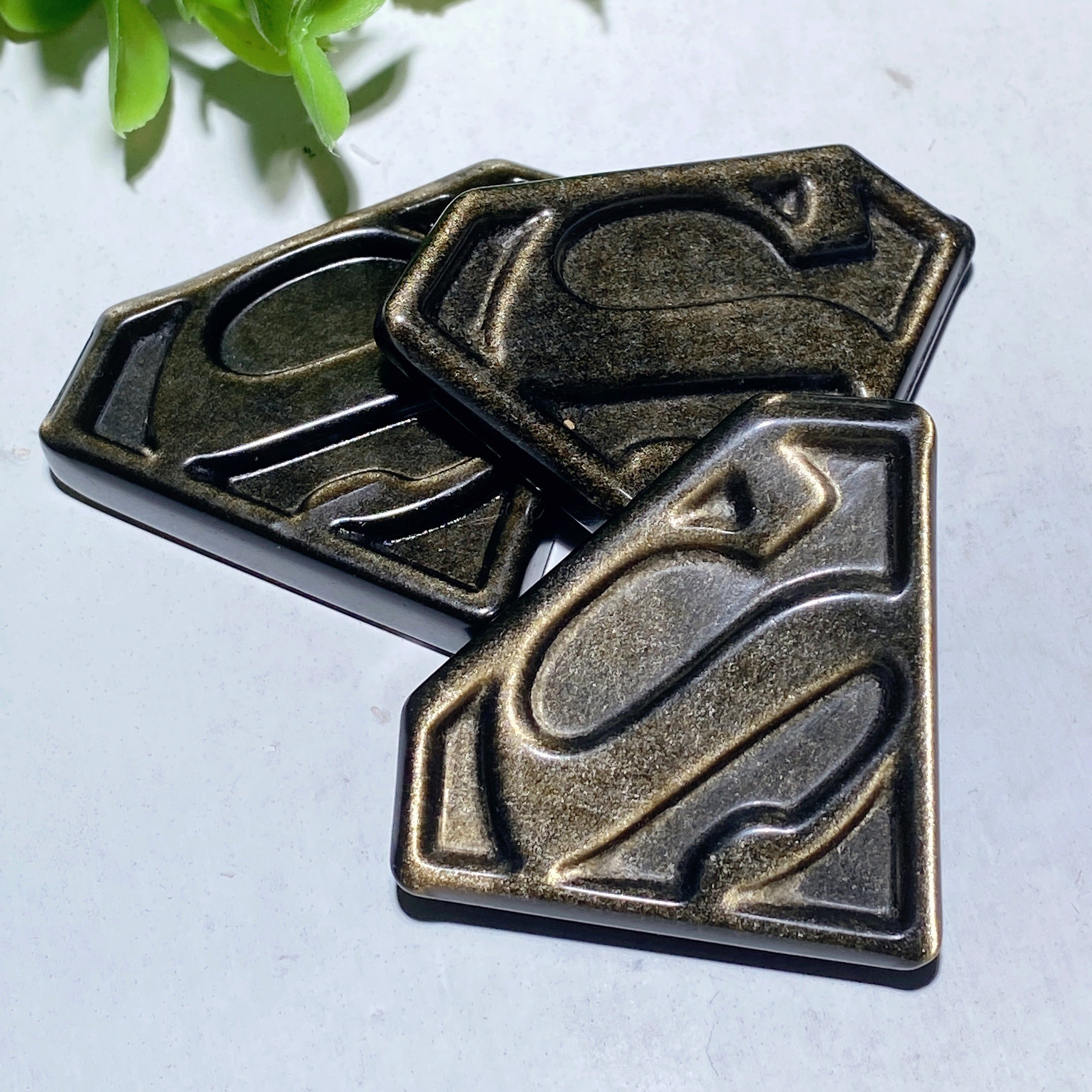 2.1-inch Golden Obsidian Superman Sign Crystal Slab for Energy Healing