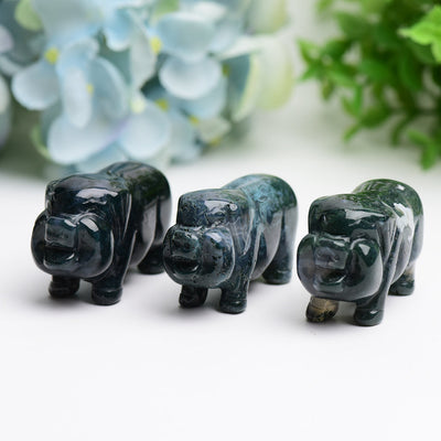 2.1 Inch Moss Agate Crystal Pig Carving Figurine
