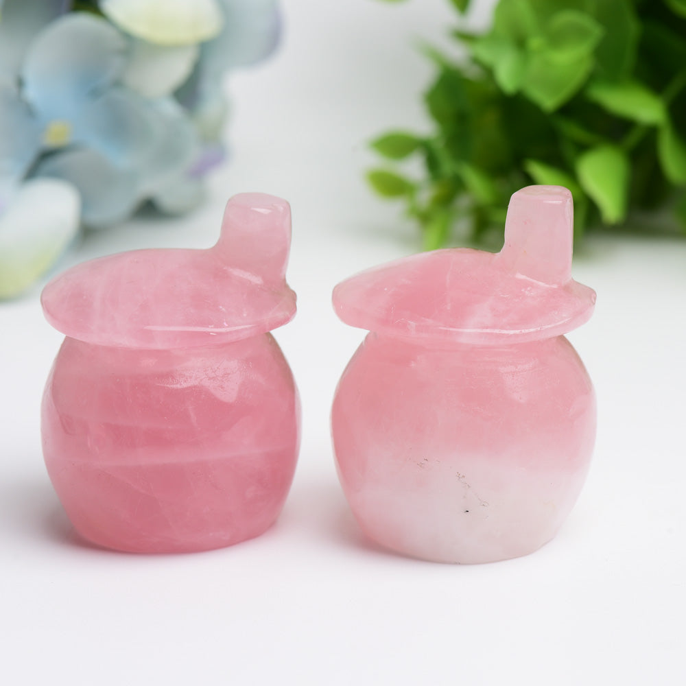 2.1 inch Rose Quartz Crystal Mushroom House Carving