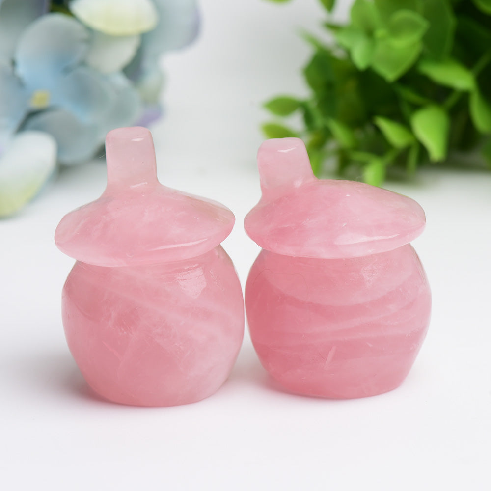 2.1 inch Rose Quartz Crystal Mushroom House Carving