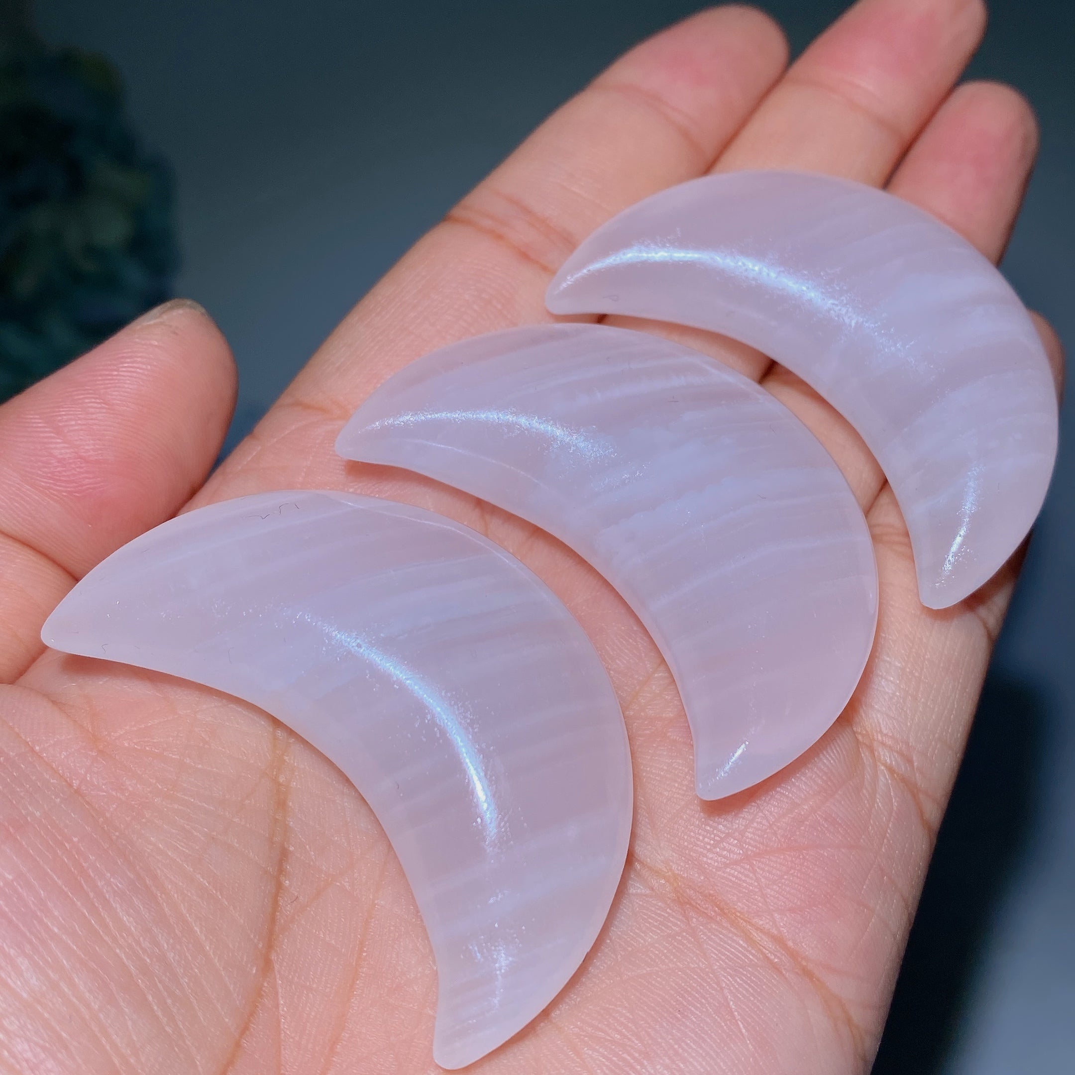 2.2-2.4in UV Reactive Pink Calcite Healing Palm Stone Trio