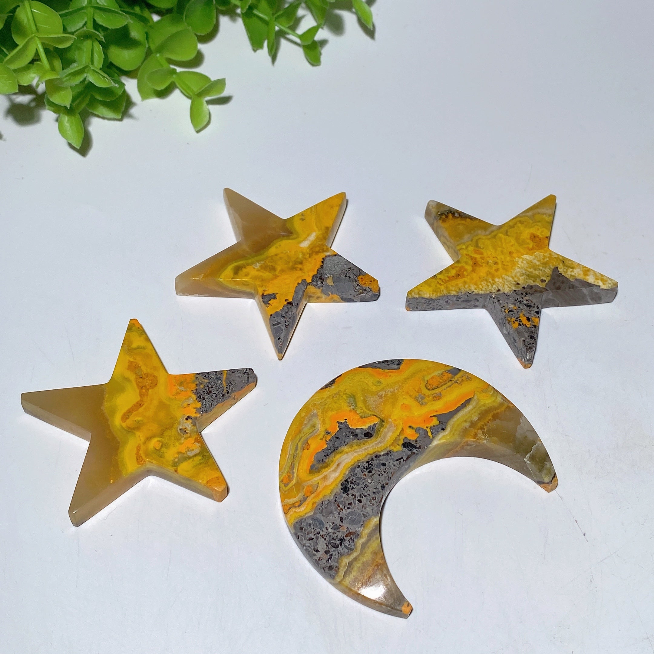 2.2-2.8" Bumblebee Jasper Star and Moon Crystal Carvings