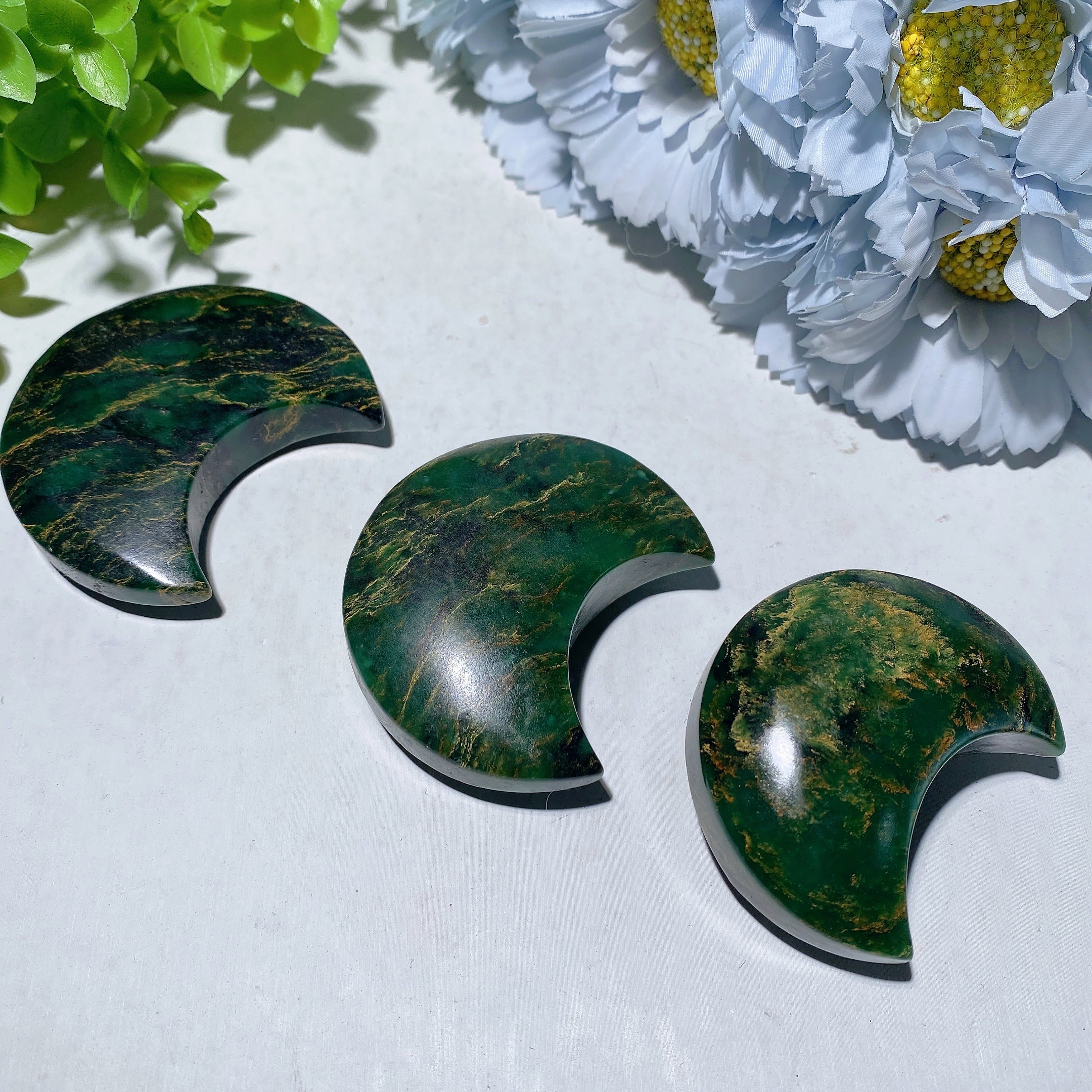 2 to 2.3 Inch Emerald Moon Crystal Carving for Healing