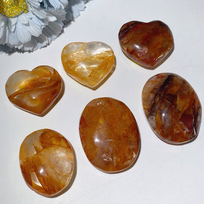 2-2.5 Inch Fire Quartz & Golden Healer Palm Stones for Healing