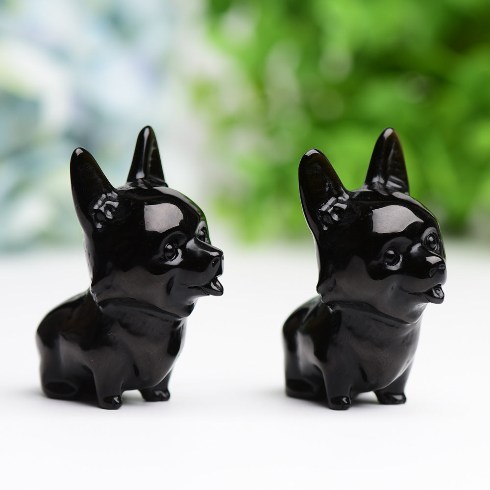 2.2" Black Obsidian Crystal Dog Carving