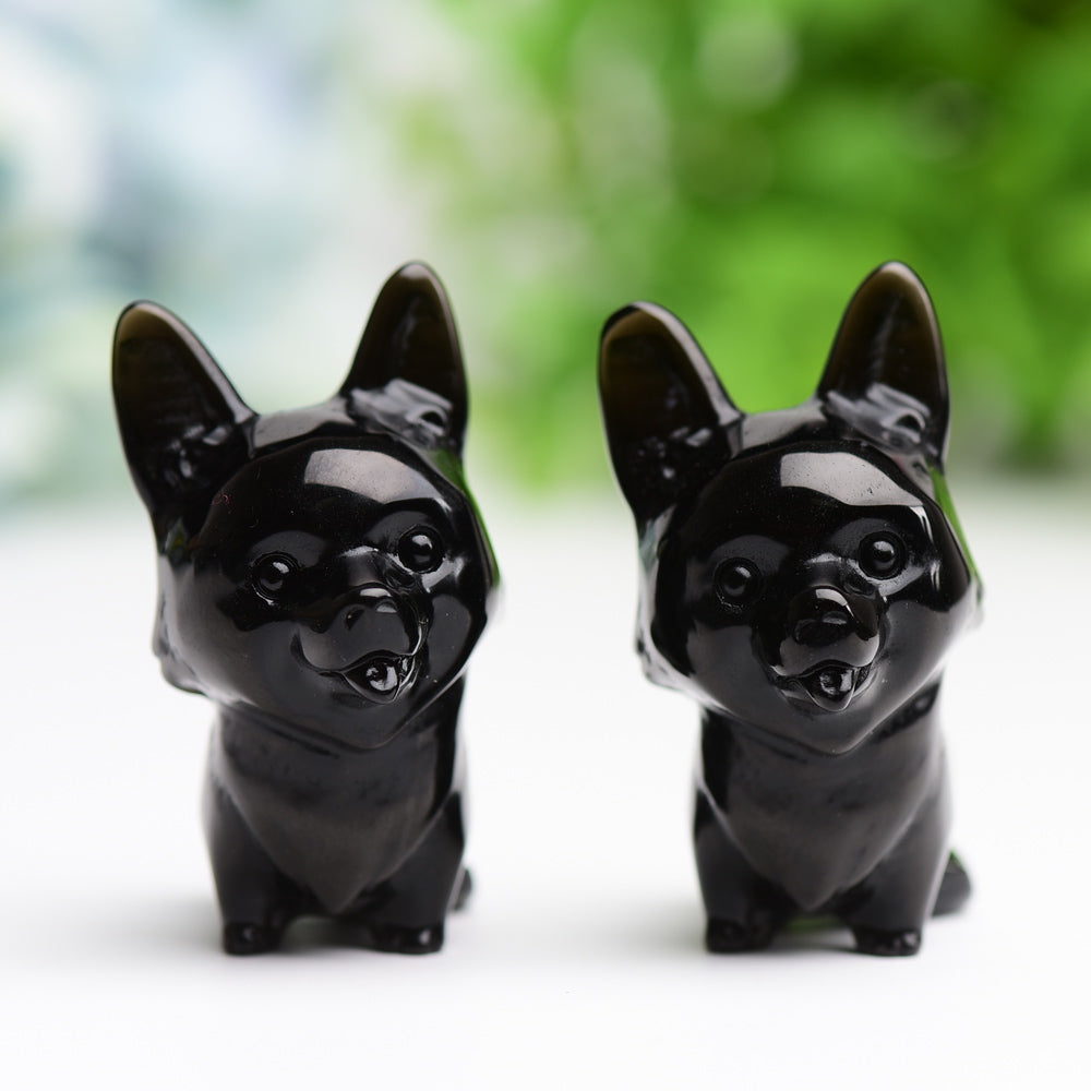 2.2" Black Obsidian Crystal Dog Carving