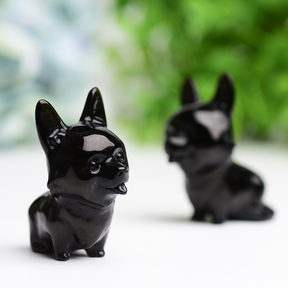 2.2" Black Obsidian Crystal Dog Carving