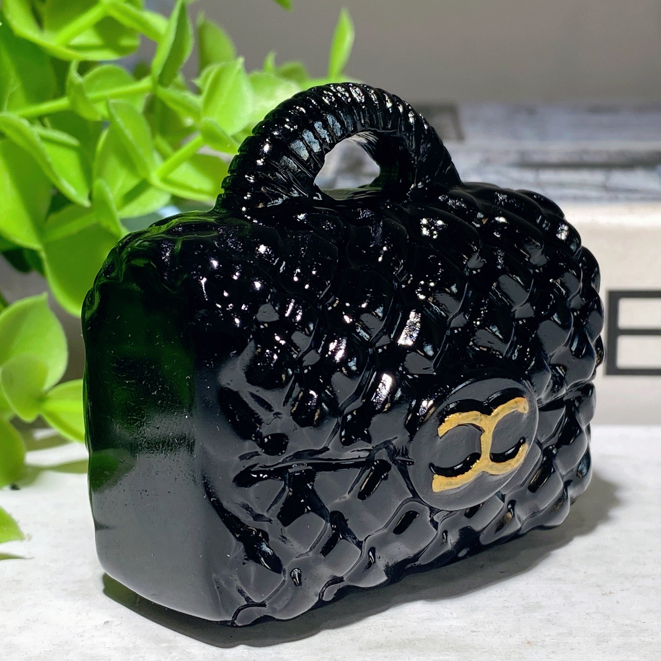 2.2-Inch Black Obsidian Crystal Bag Carving Figurine
