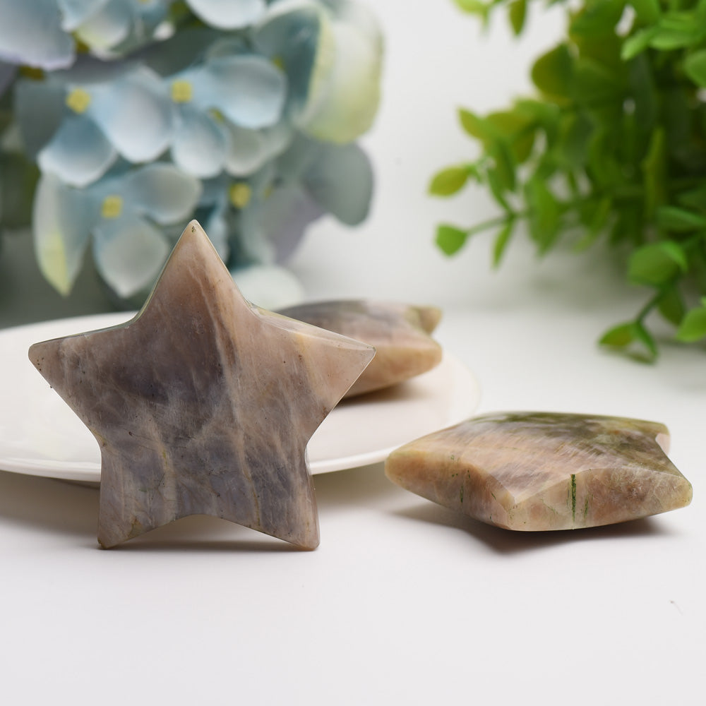 2.2 Inch Peach Moonstone Star Crystal Carving for Healing