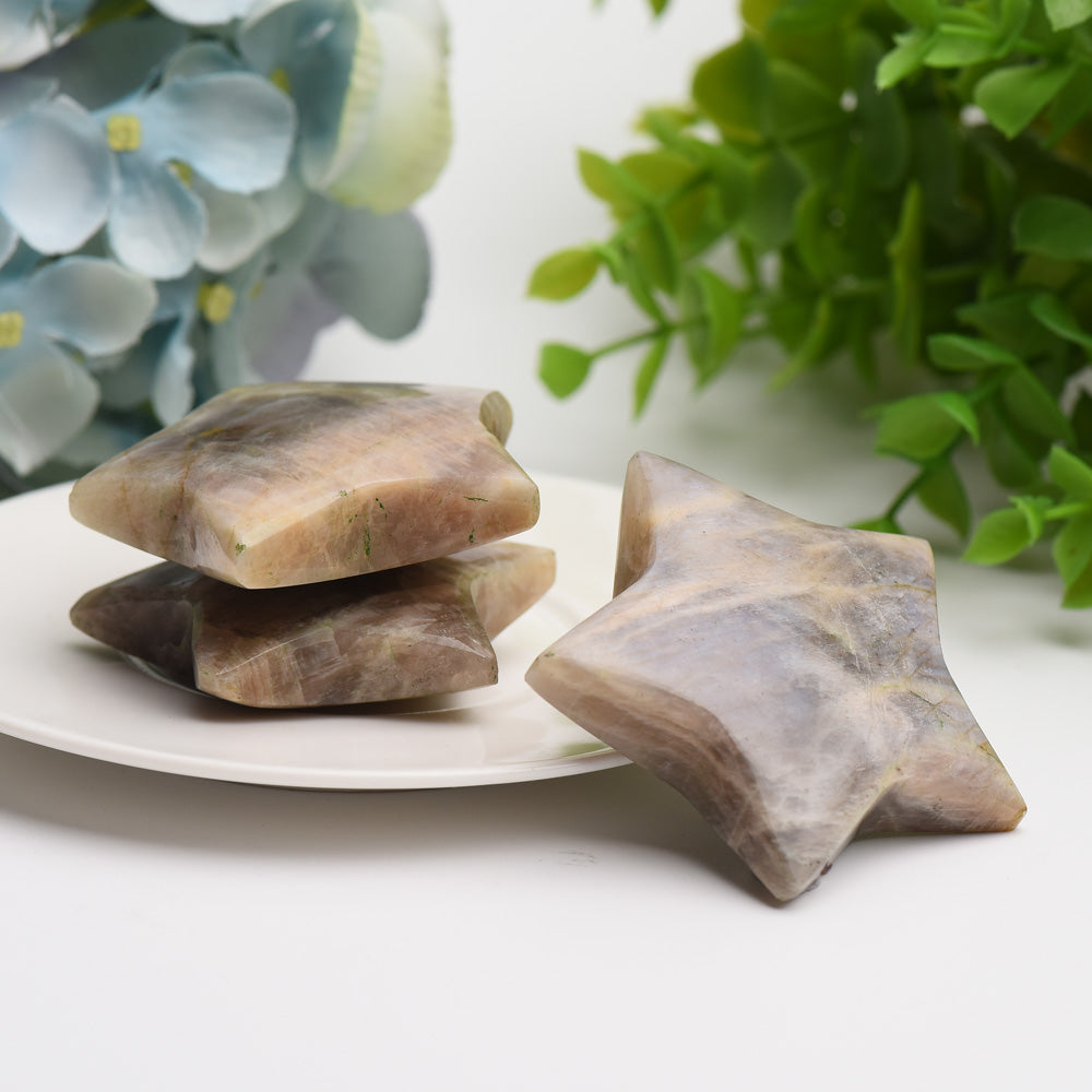 2.2 Inch Peach Moonstone Star Crystal Carving for Healing