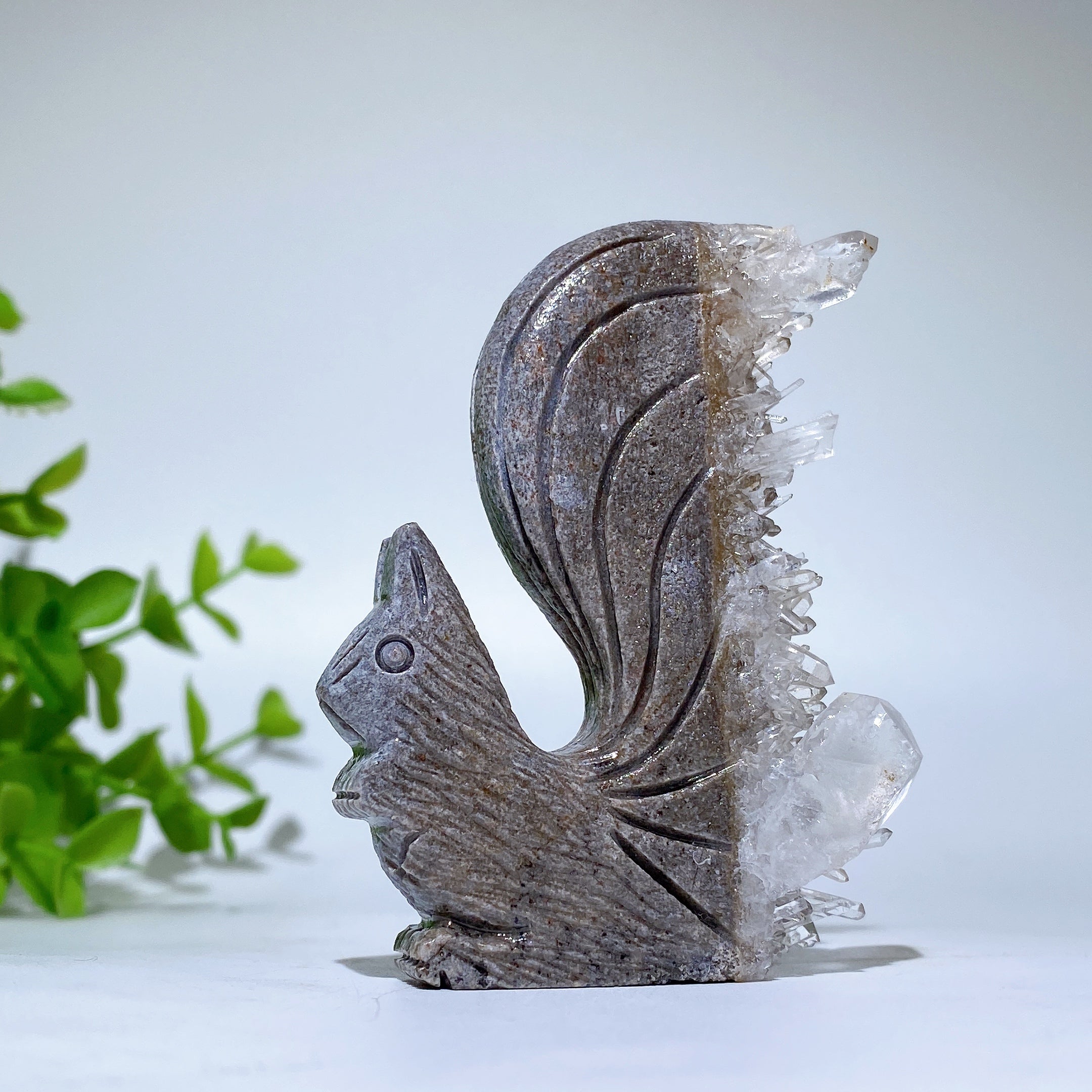 2.3-2.5 inch Clear Quartz Squirrel Crystal Carving