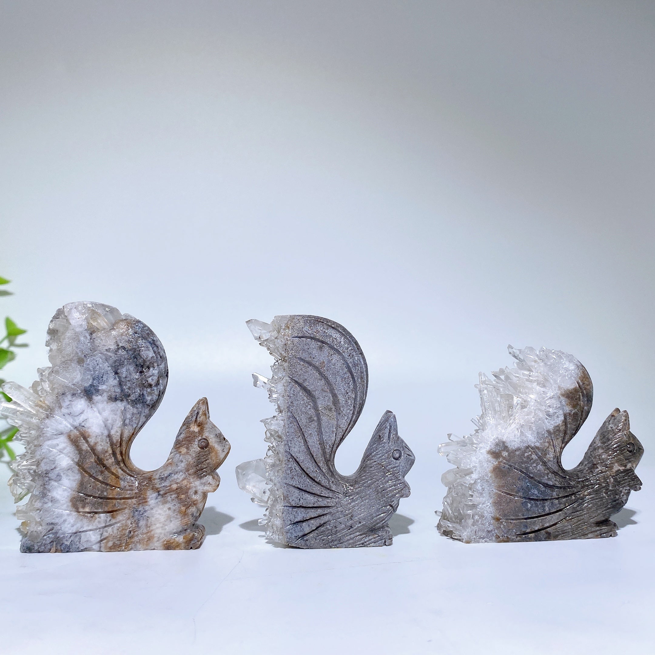 2.3-2.5 inch Clear Quartz Squirrel Crystal Carving
