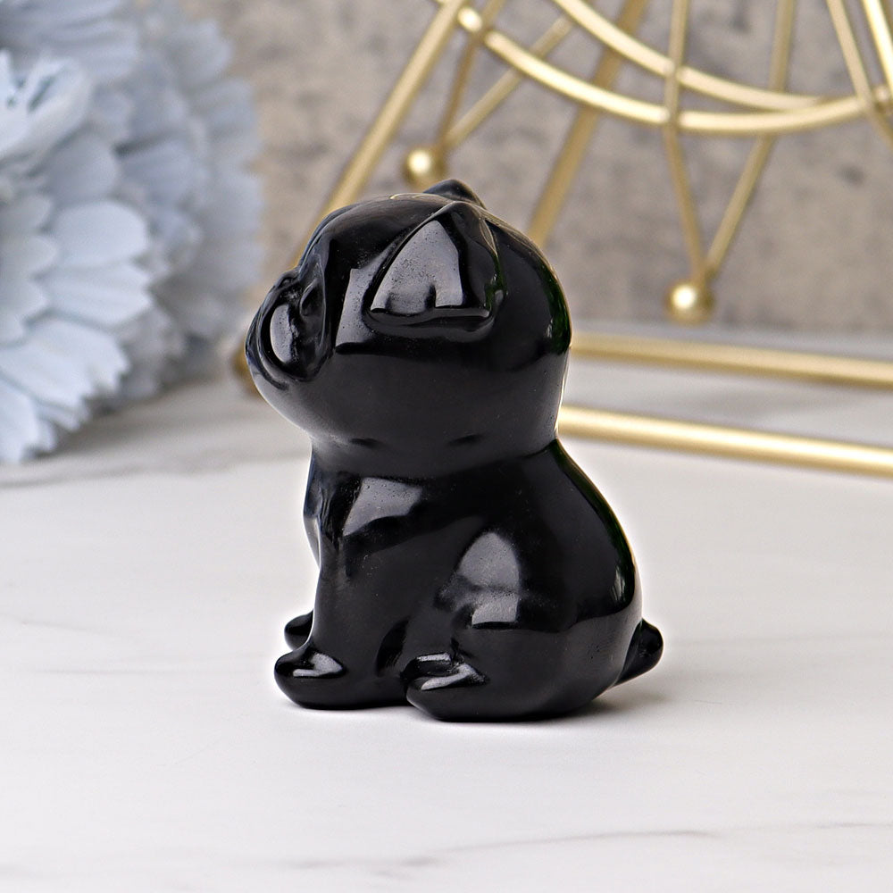 2.3-inch Black Obsidian Crystal Pug Dog Figurine