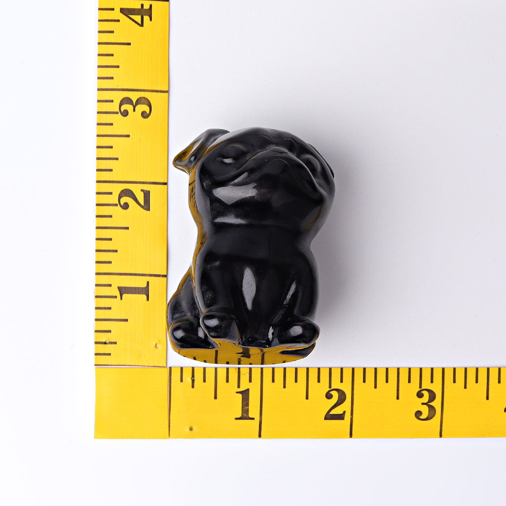 2.3-inch Black Obsidian Crystal Pug Dog Figurine