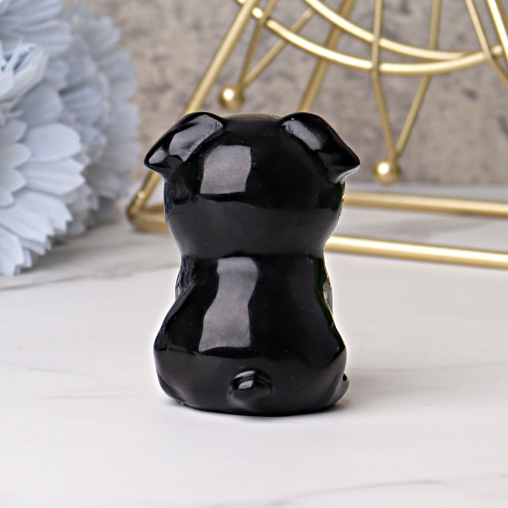 2.3-inch Black Obsidian Crystal Pug Dog Figurine