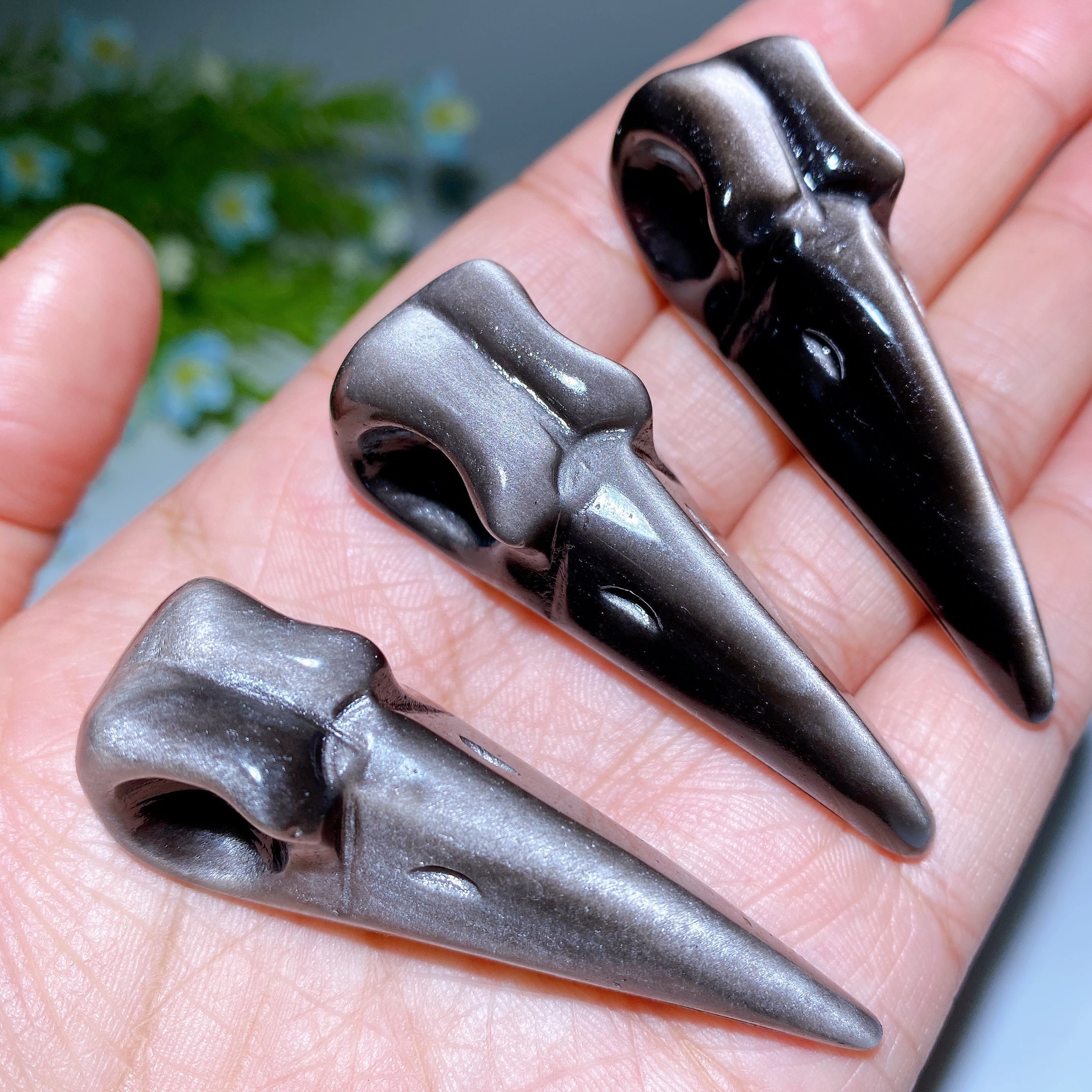 2.3 Inch Golden Obsidian Raven Skull Crystal Carving