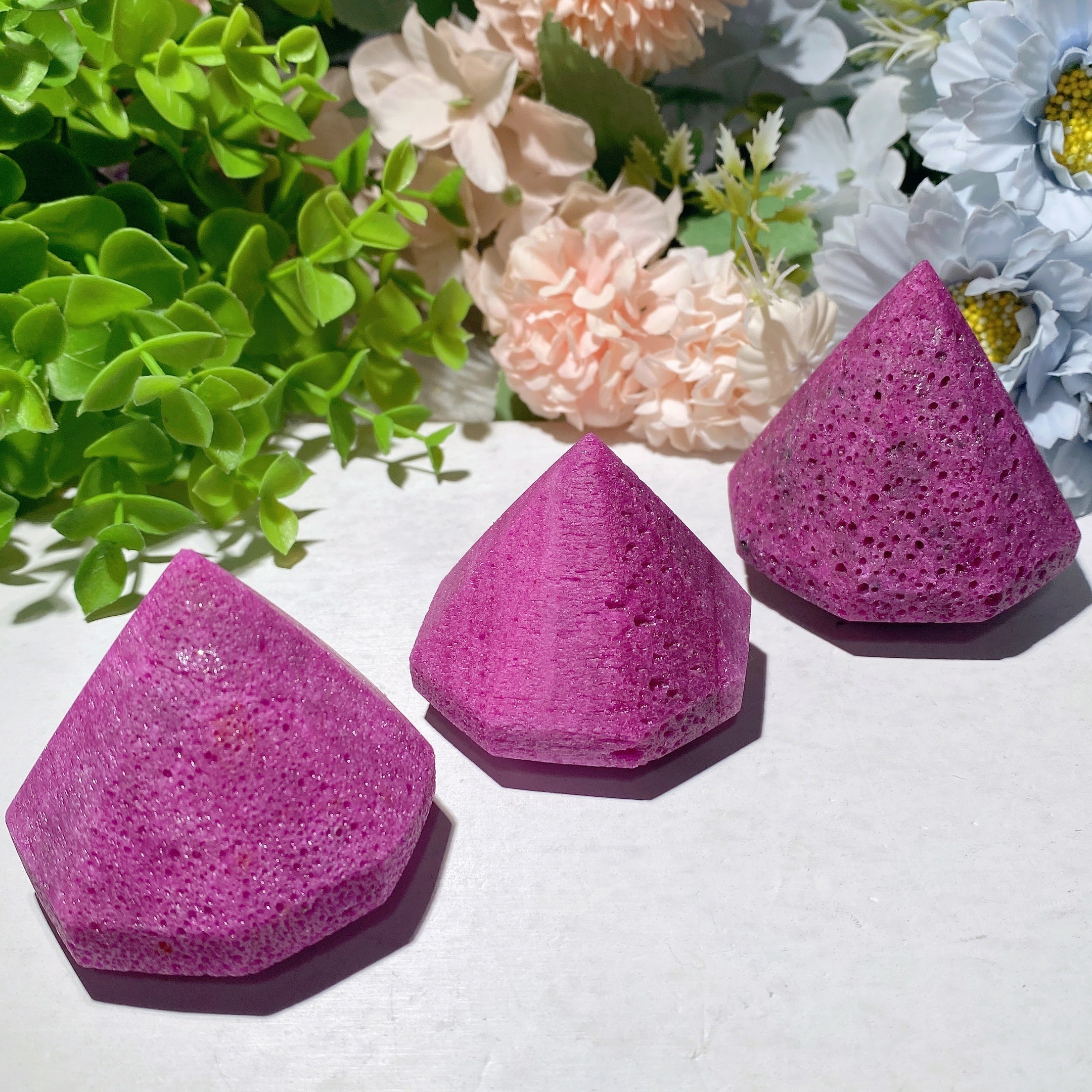 2-3 Inch Honeycomb Ruby Calcite Diamond Crystal Carving