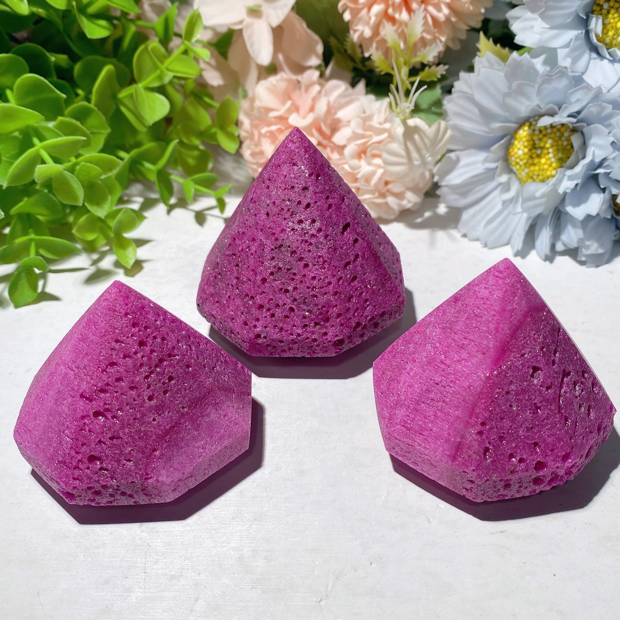 2-3 Inch Honeycomb Ruby Calcite Diamond Crystal Carving
