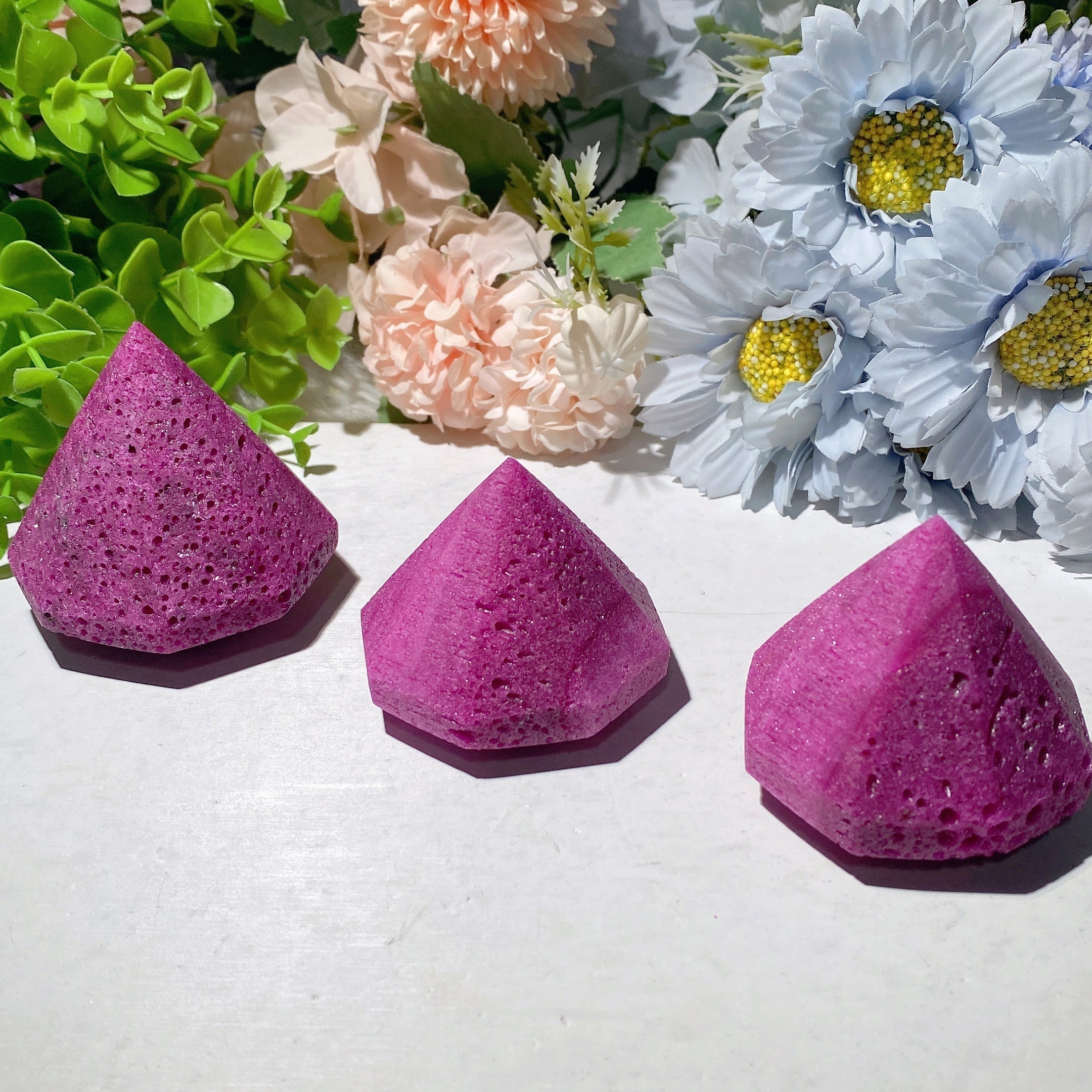 2-3 Inch Honeycomb Ruby Calcite Diamond Crystal Carving