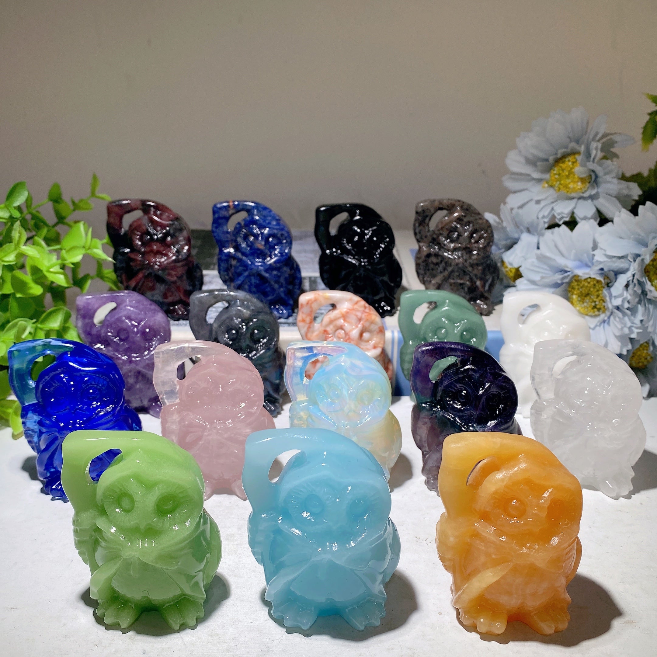 2.3 Inch Mixed Crystal Owl Carving for Healing & Wisdom