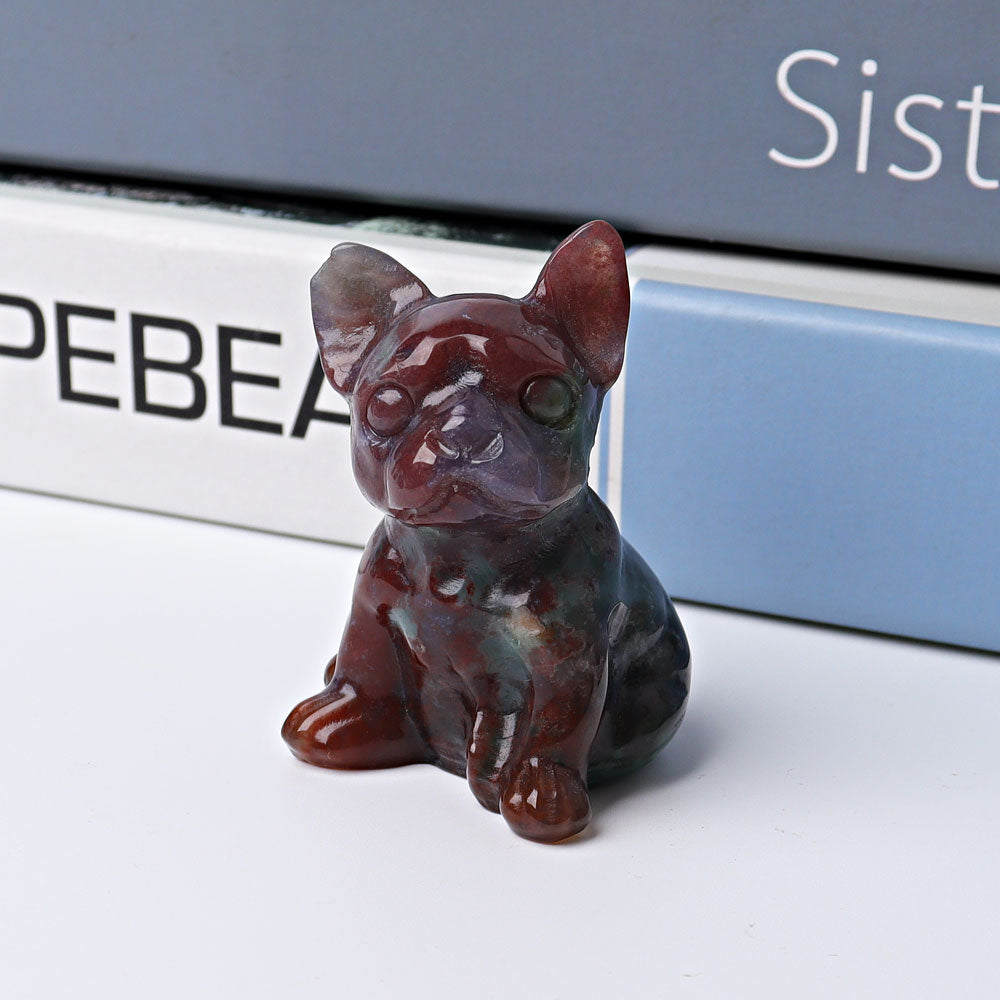 2.3 Inch Moss Agate Crystal Dog Figurine