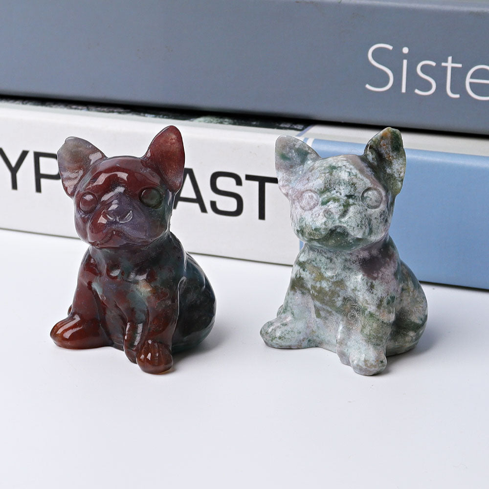 2.3 Inch Moss Agate Crystal Dog Figurine
