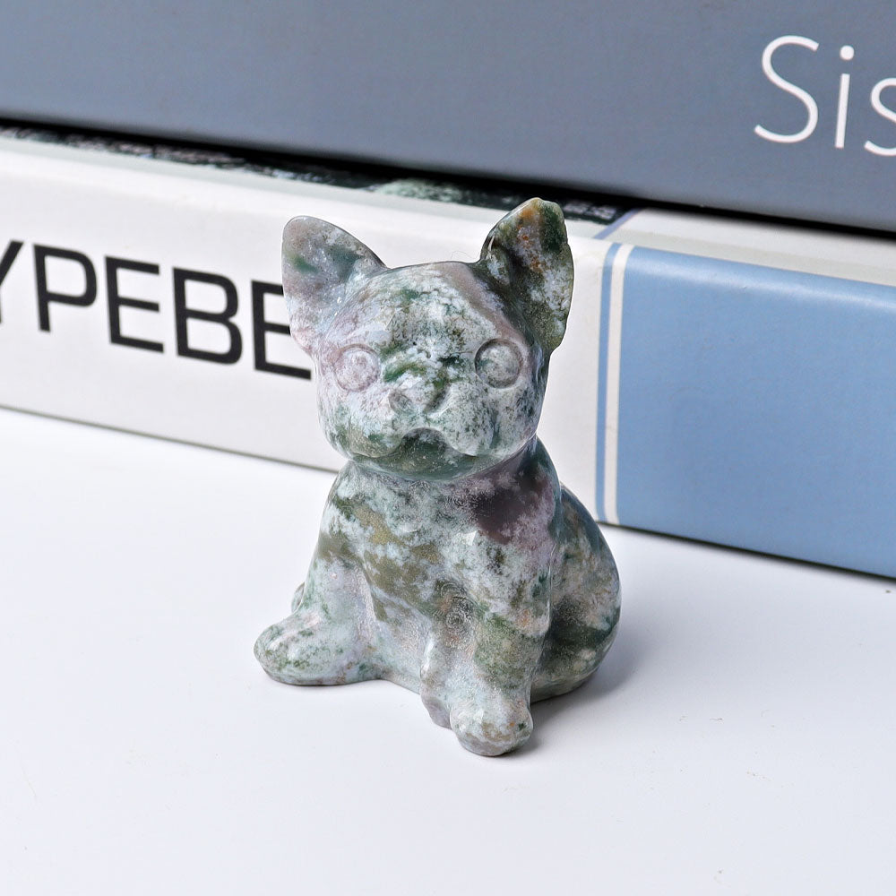 2.3 Inch Moss Agate Crystal Dog Figurine
