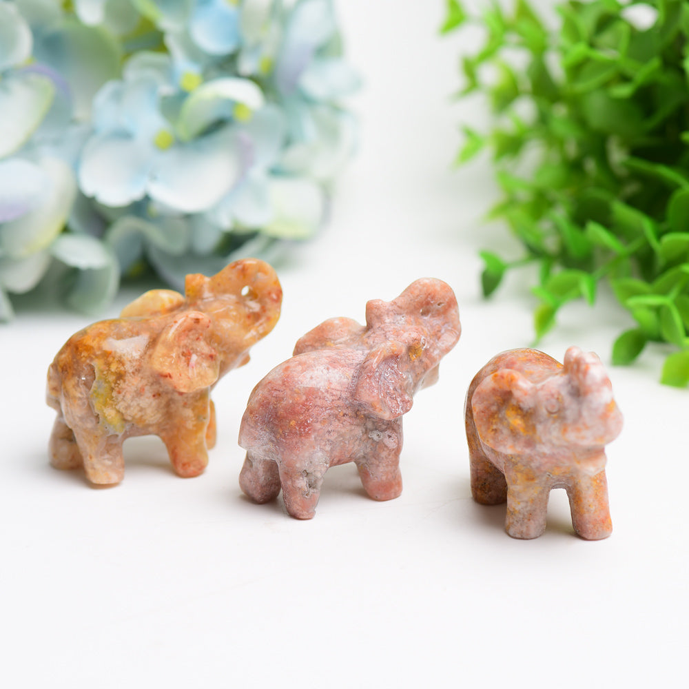 2.3 inch Pink Flower Agate Crystal Elephant Carving