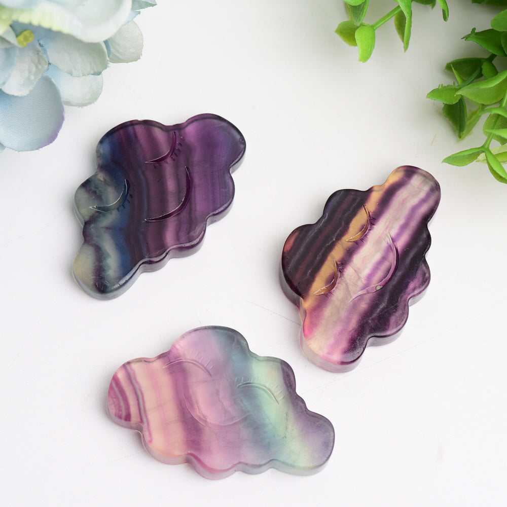2.3 inch Rainbow Fluorite Healing Crystal Figurine Cloud Carving