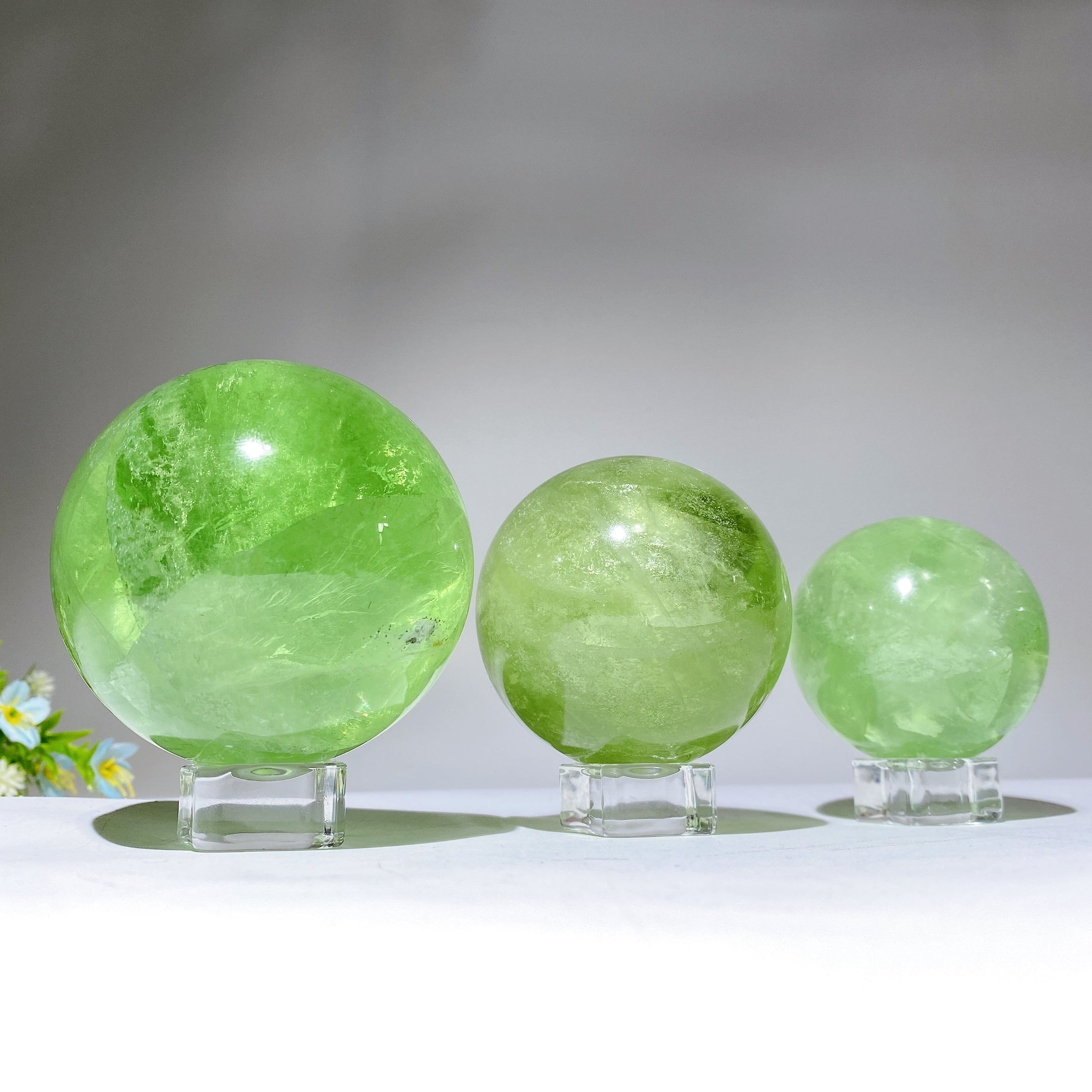 2-3 inch Rainbow Green Fluorite Healing Sphere