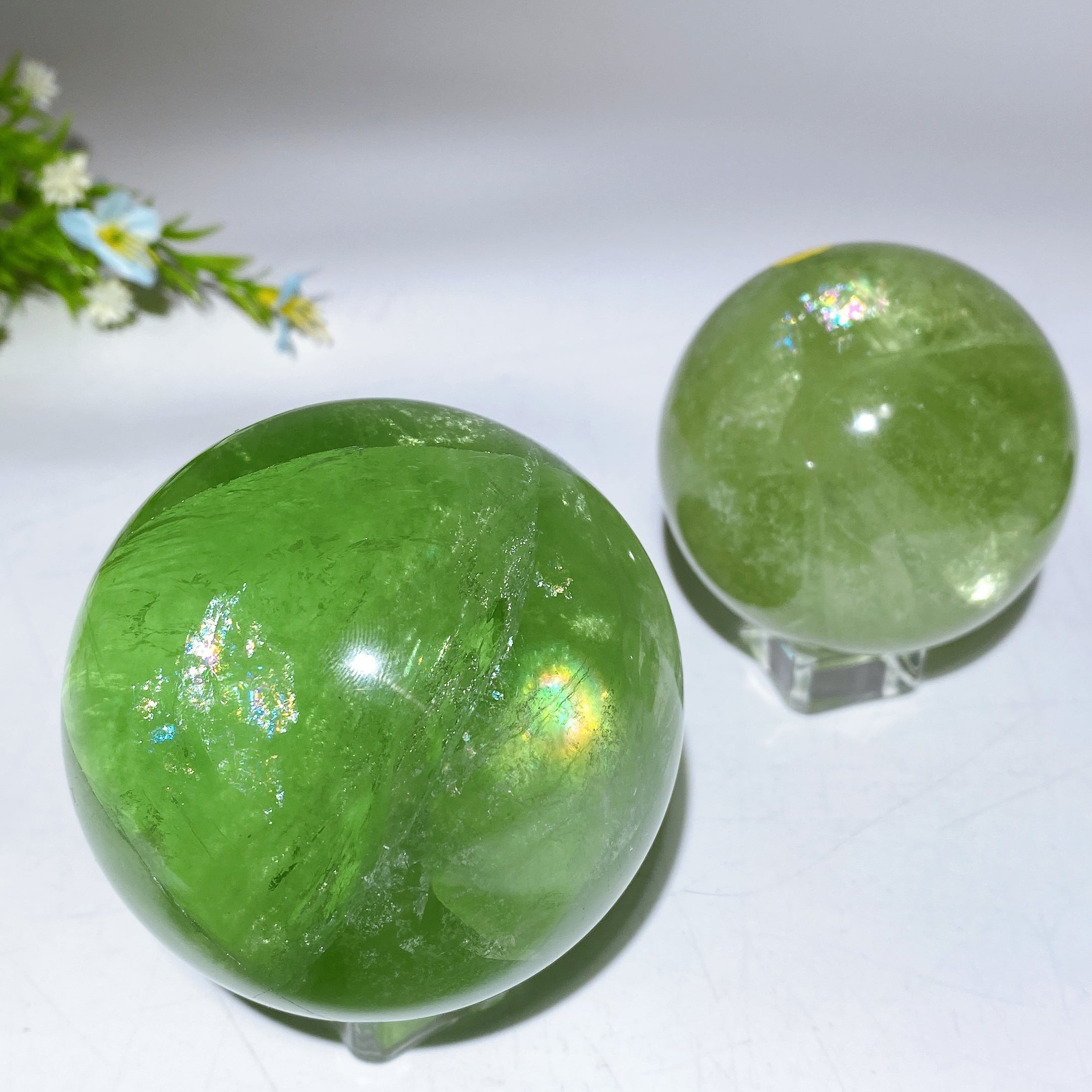 2-3 inch Rainbow Green Fluorite Healing Sphere