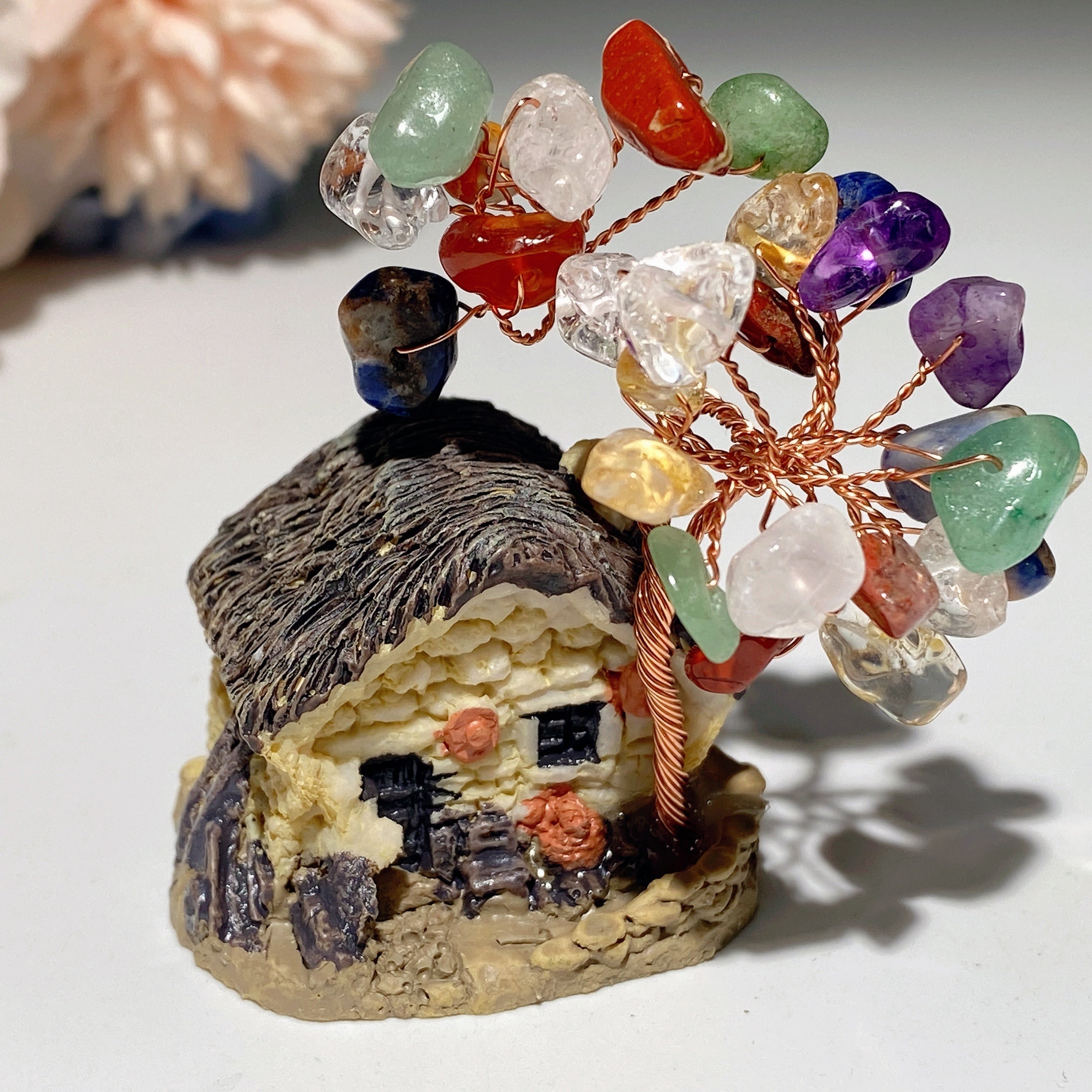 2.3 Inch Resin House Crystal Chips Healing Tree Decor