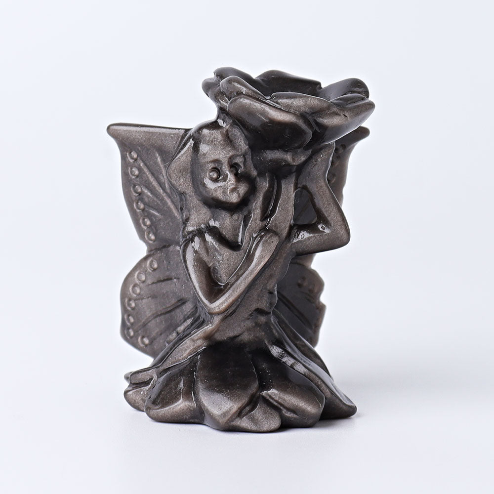 2.3 Inch Silver Obsidian Butterfly Fairy Crystal Figurine