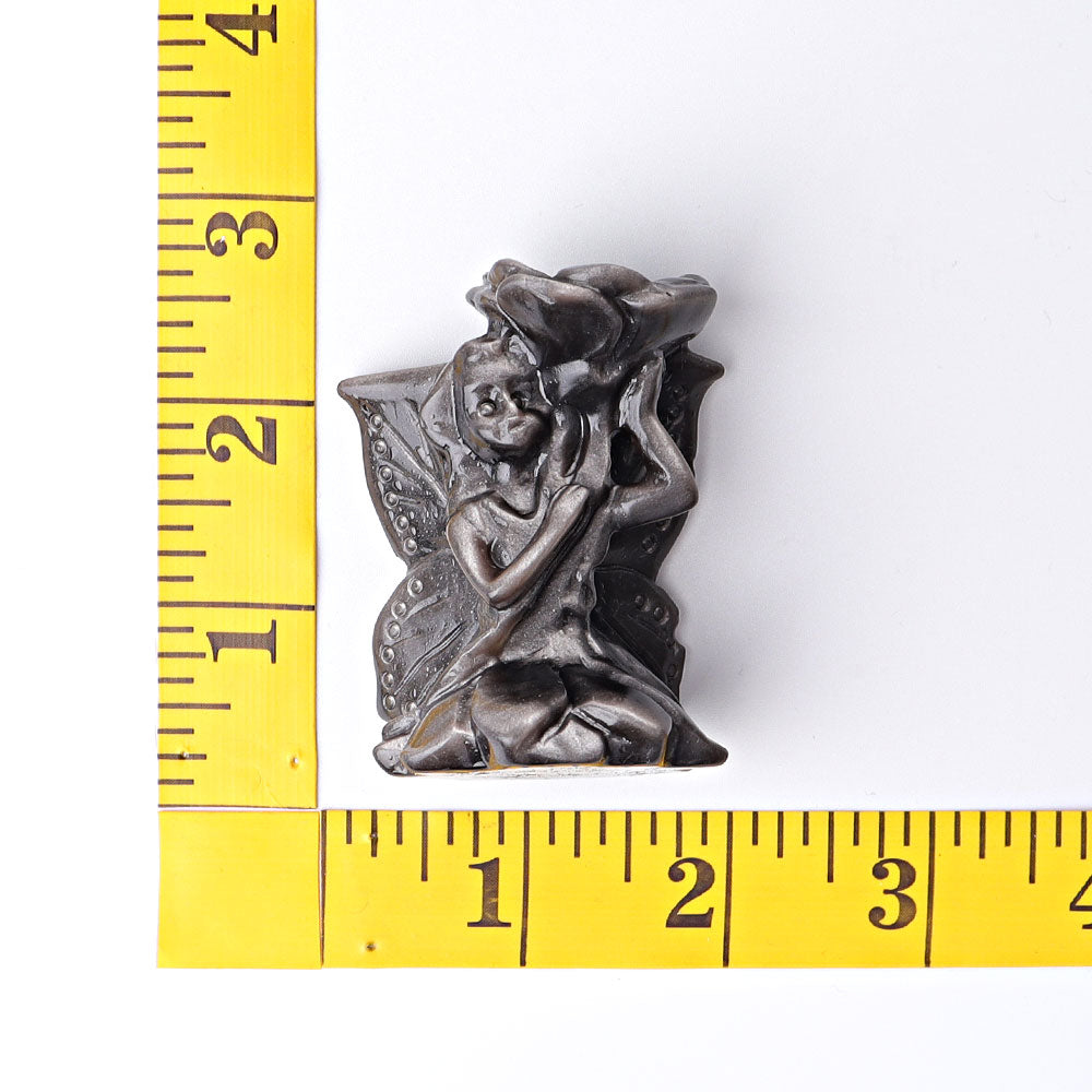 2.3 Inch Silver Obsidian Butterfly Fairy Crystal Figurine