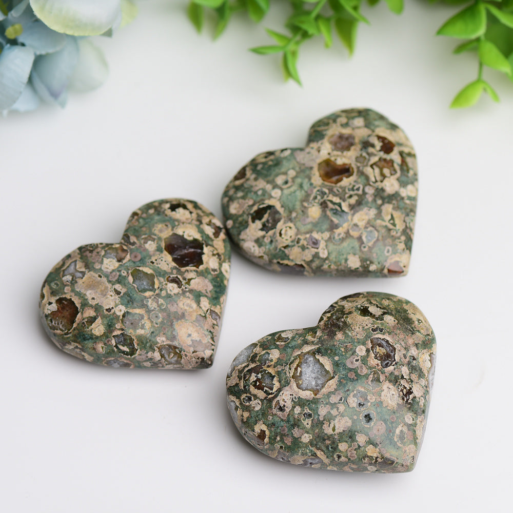 2.3" Rainforest Jasper Heart Palm Stone for Healing