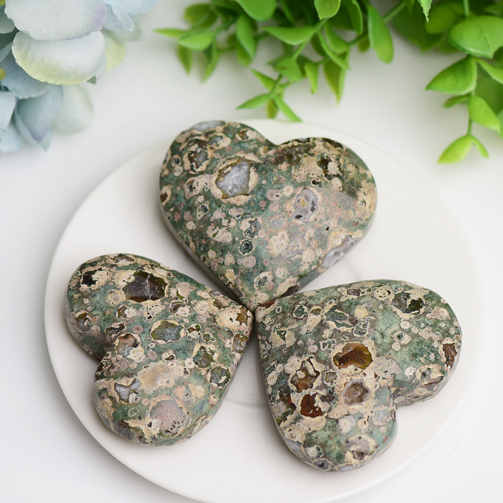 2.3" Rainforest Jasper Heart Palm Stone for Healing
