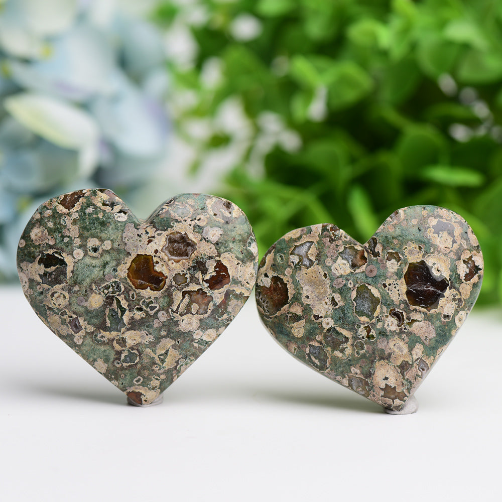 2.3" Rainforest Jasper Heart Palm Stone for Healing