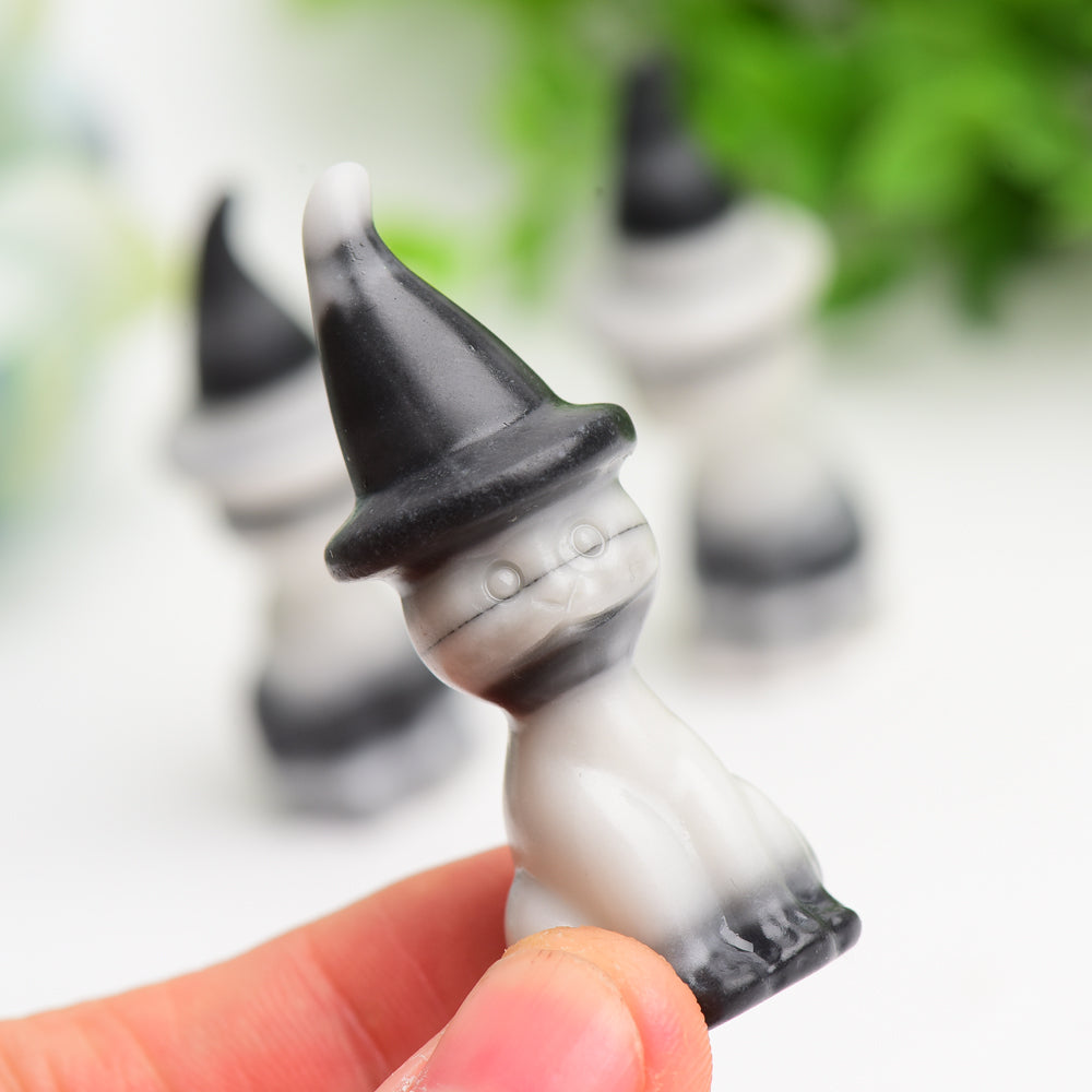 2.35" Black and White Taiji Stone Cat Figurine