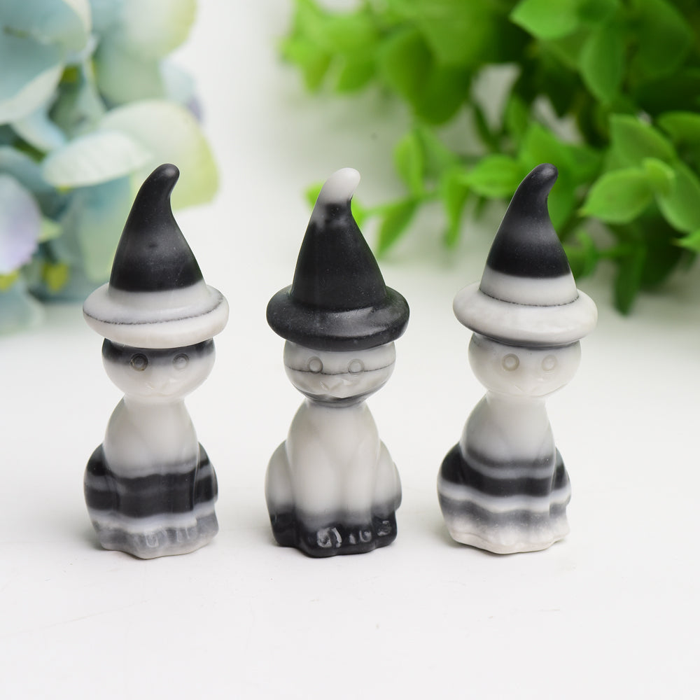 2.35" Black and White Taiji Stone Cat Figurine