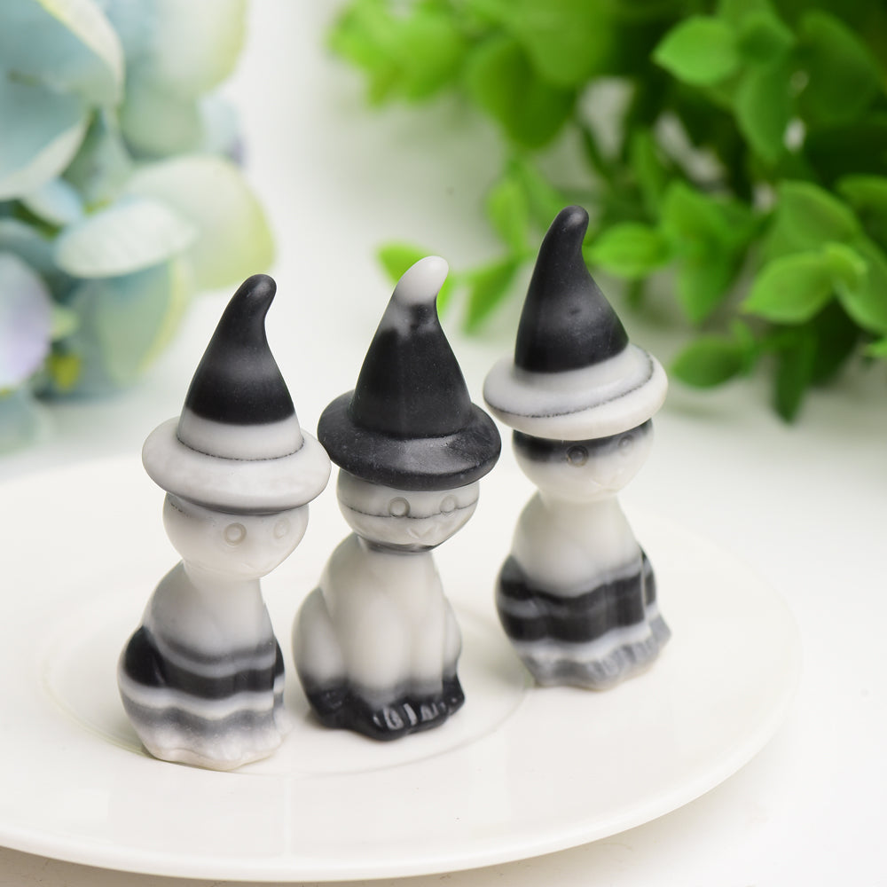 2.35" Black and White Taiji Stone Cat Figurine