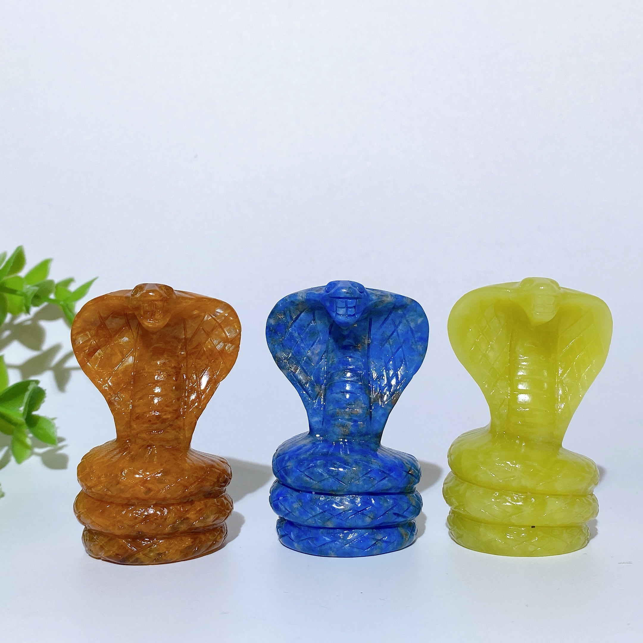 2.3in Crystal Cobra Snake Carvings in Jade, Lapis & Golden Healer