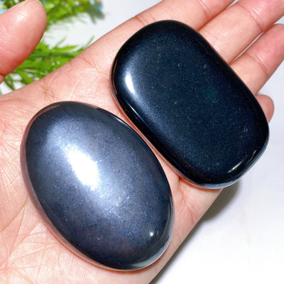 2.4-2.5 Inch Terahertz & Hematite Palm Healing Stones
