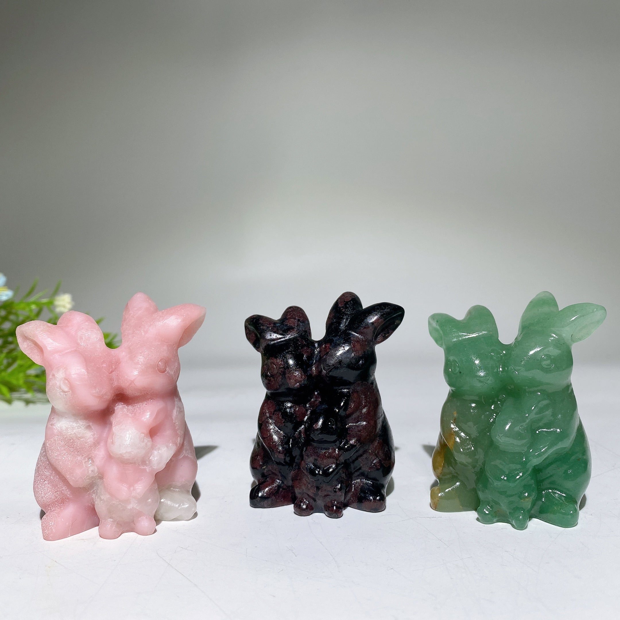 2.4" Crystal Rabbit Family Carvings for Healing & Abundance